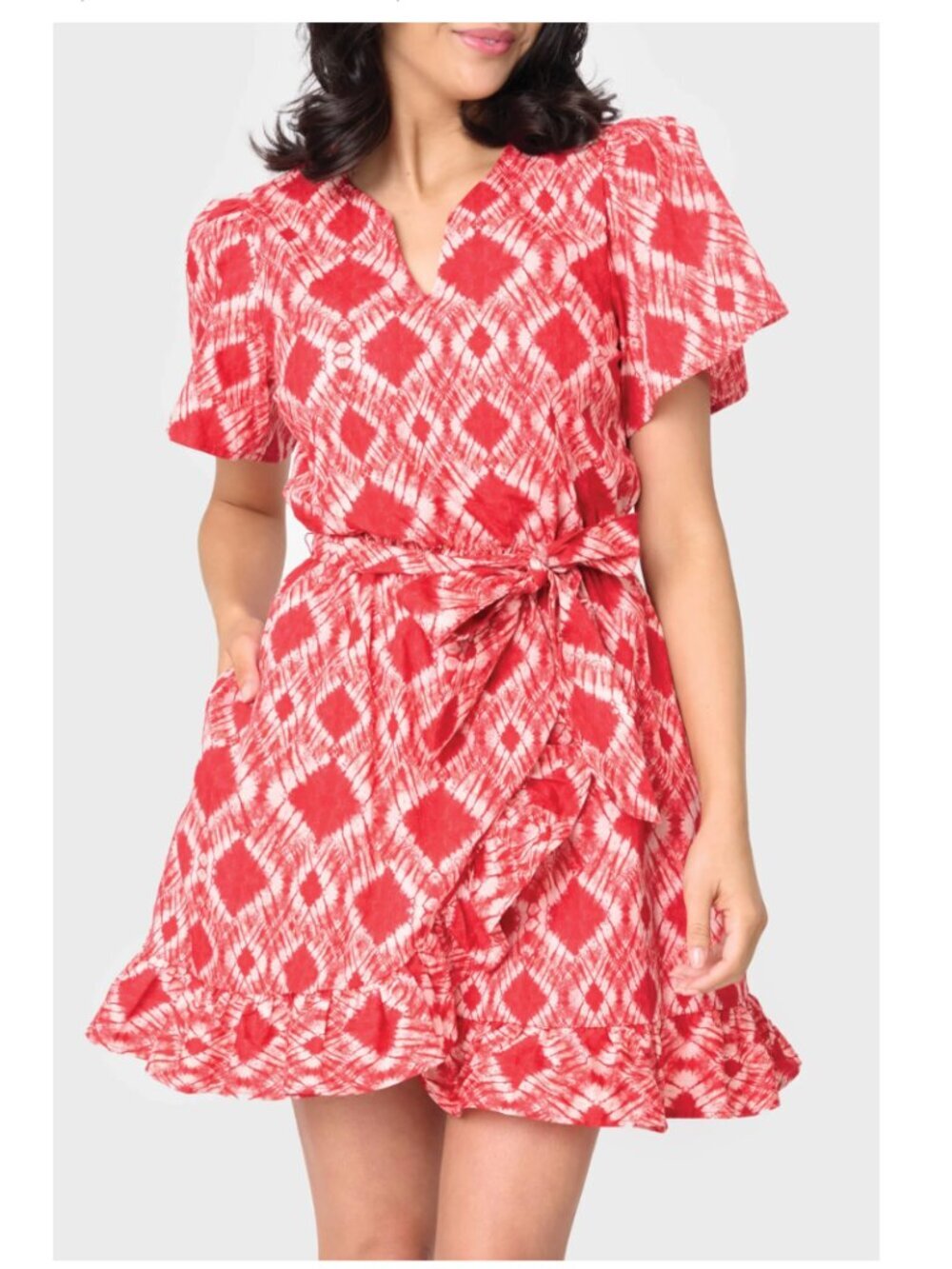 Gibsonlook Radiant Red Notch Neck Belted Poplin Mini Dress Small 54460